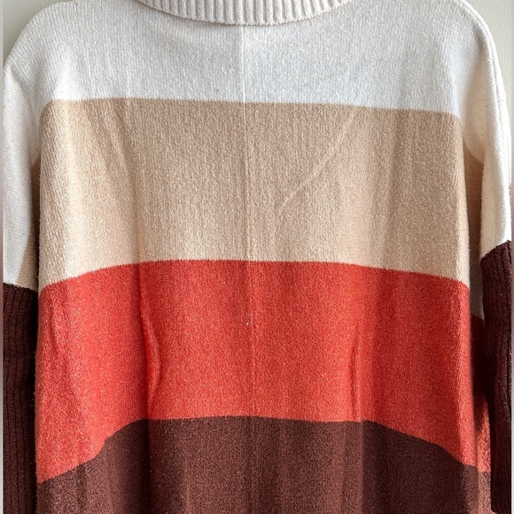 LOFT Tri Colorblock Cowl Neck Sweater, Cream/Tan/Orange/Brown, Size Small - Picture 16 of 16